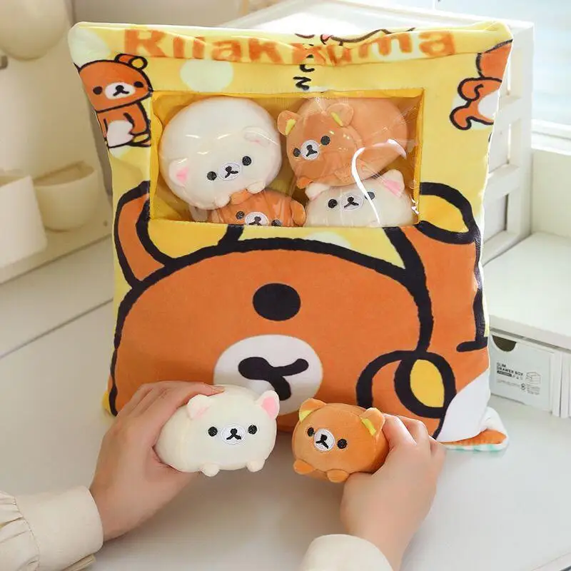 About 40Cm Rilakkuma Snack Pack Pp Cotton Filling Plush Hug Pillow Contains 6 Small Plush Toy Bed Sofa Decoration Birthday Gift