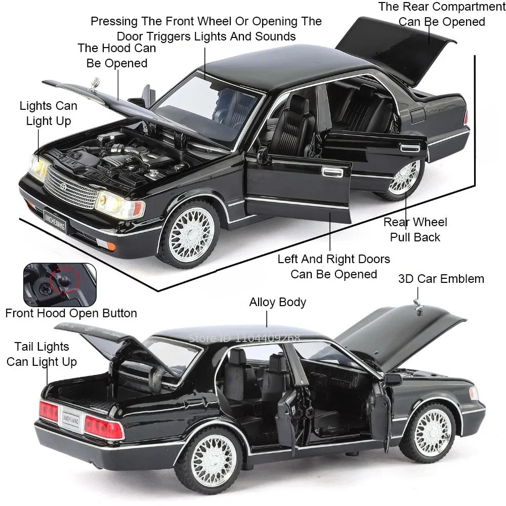 Modelo de coche Crown GR86, escala 1:32, puertas de juguete, luz musical abierta, decoración de vehículos en miniatura, colección de modelos, juguetes, regalos para niños