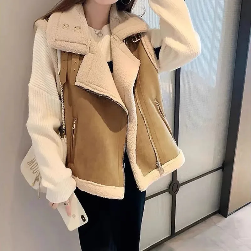 

Outer Layered Vest for Women New Style Fashionable Plush Thickened Horse Clip Lamb Fur Integrated