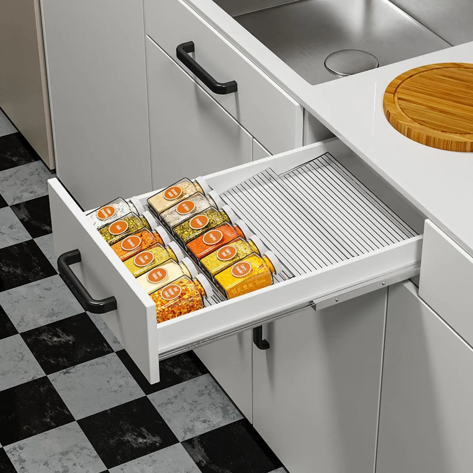 

Кухонный ящик, органайзер для приправ, ящик для приправ, органайзер для приправ, 4 шт., компактный поднос для приправ для приготовления пищи на столешницу