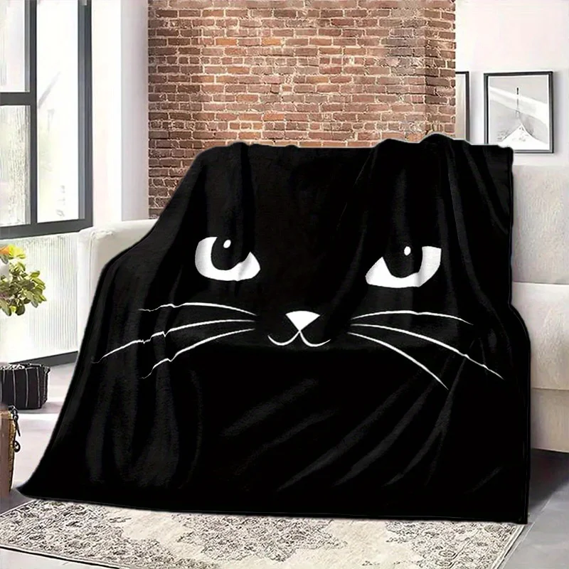 

Cozy Cat Face Flannel Throw Blanket - Versatile for Sofa, Bed, Office Napping & Outdoor Picnics - All-Season, Tear-Resistant