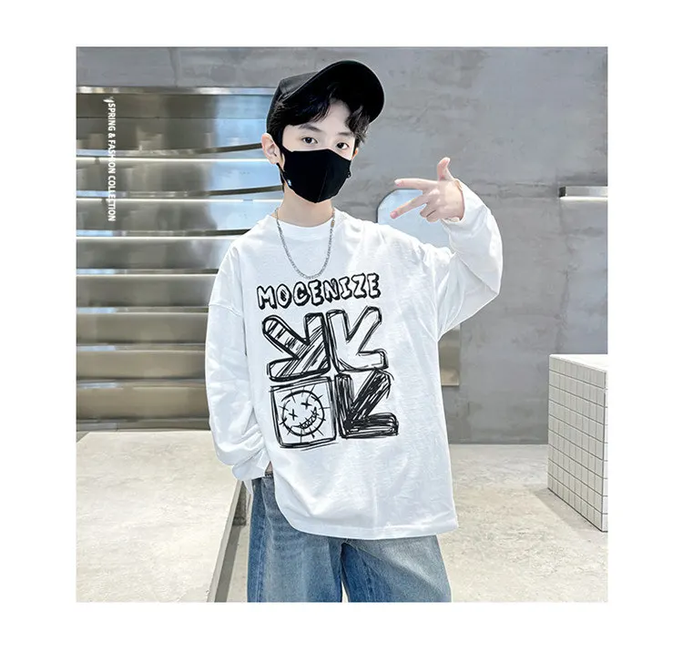 Kinder Jungen T-Shirts Kleinkind Baby Langarm-Oberteile für Kinder Herbst Buchstaben Pfeile Druck Baumwolle Koreanisches Sweatshirt Jungen T-Shirts – Detail 2
