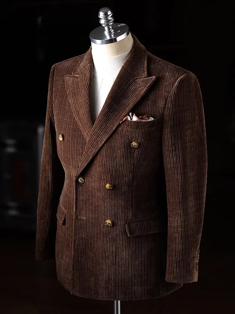 عالية الجودة الرجال سروال قصير سترة الشتاء الأعمال Prrty مزدوجة الصدر الرجعية عارضة السترة الفاخرة الأزياء مخصصة معطف الذكور