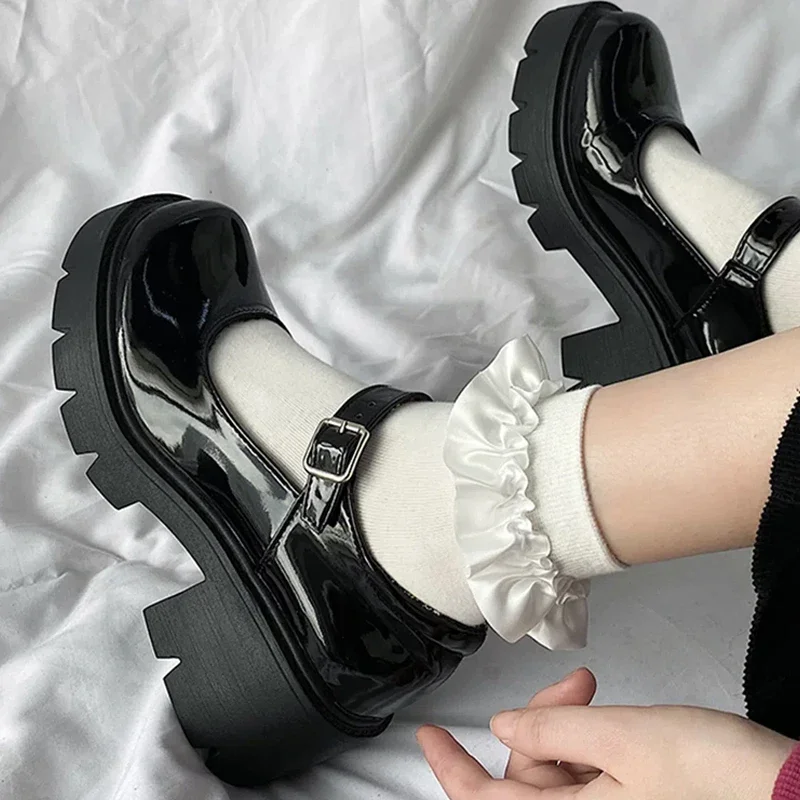 2023 wiosenne platformy skórzane buty damskie mieszkania Casual Oxford mokasyny grube dno damskie buty na koturnie Lolita buty Mary Jane damskie