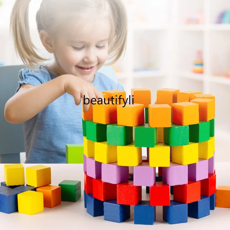 

Wooden small cube building block math teaching aids children's educational toys