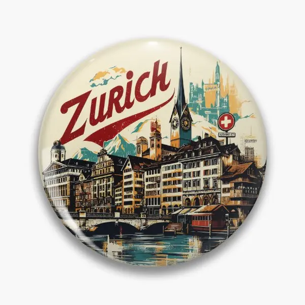 Retro Vintage Zurich Impressionism Paint  Soft Button Pin Creative Decor Lover Cute Funny Gift Hat Collar Fashion Badge Jewelry