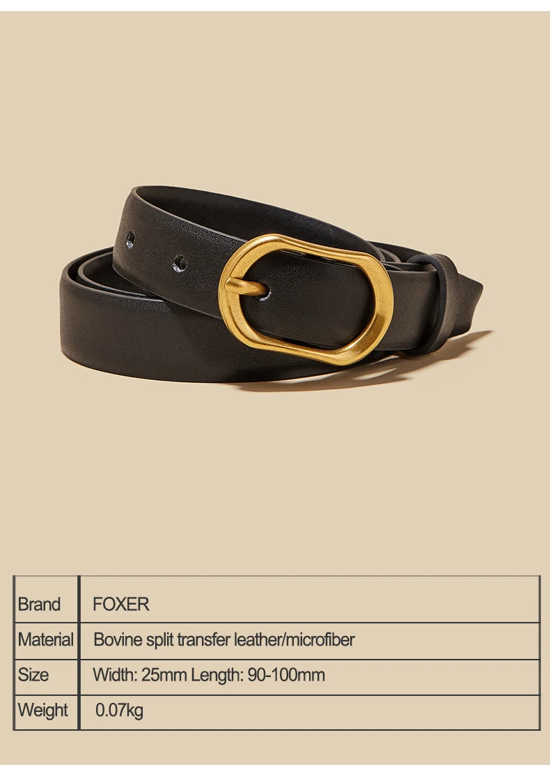 Foxer Frauen Schnalle dünnen Gürtel für Jeans Kleid hochwertige Pu Leder Dame Luxus Design Marke koreanischen verstellbaren Denim Retro-Gürtel – Detail 5