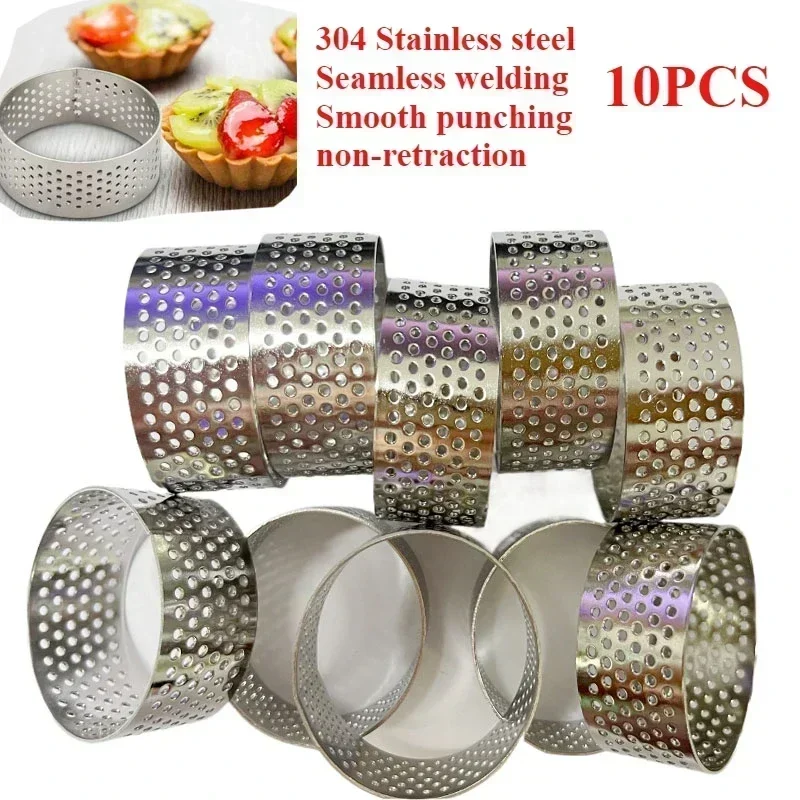 4cm Stainless Perforated Seamless Tart Quiche Ring Pan Pie Cake Baking Accessories Cookie Cutter Molds Cookrings  Steel Plate