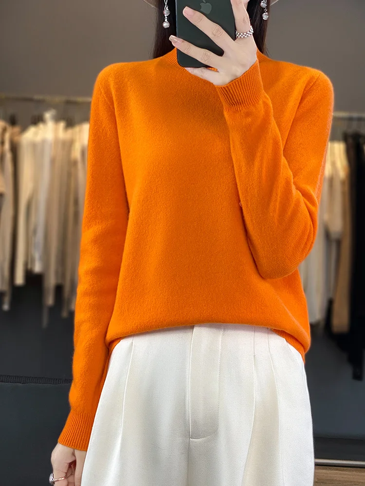 سترة نسائية ناعمة دافئة برقبة وهمية بلوفر محبوك سادة ملابس غير رسمية أنيقة للخريف والشتاء مريحة #4