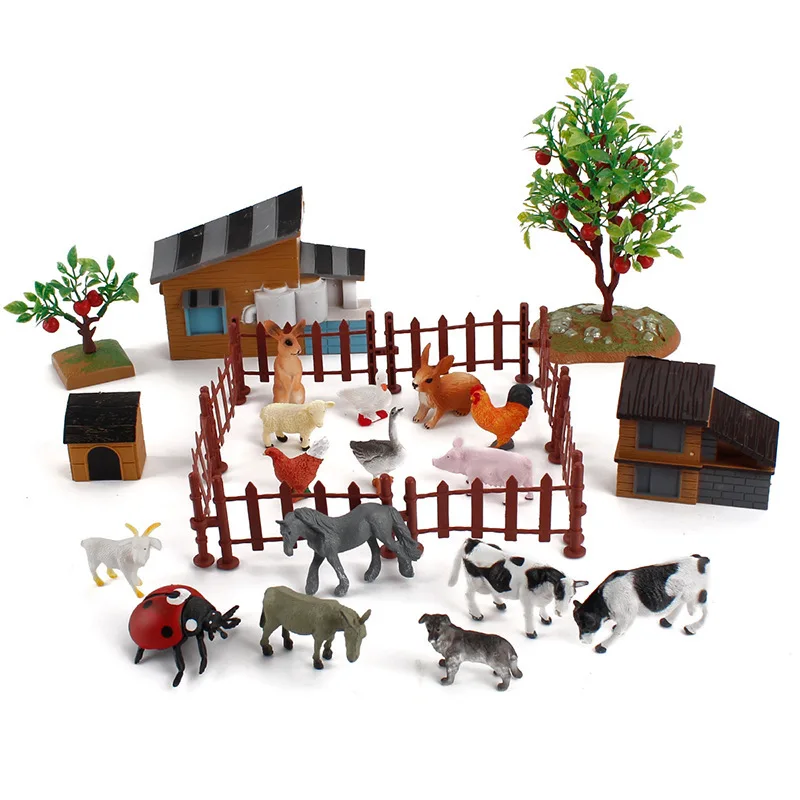 1Set Fun Mini Farm House Tree Animal Models Ranch Scene Set Sandbox Diy Decorations Play House Toys Children Toys Birthday Gift