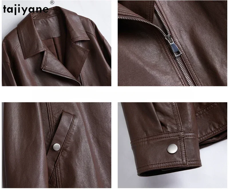 Tajiyane Real Leather Jacket Women American Retro Vintage Genuine Sheepskin Leather Coat Motocycle Loose Lapel Jackets Abrigos