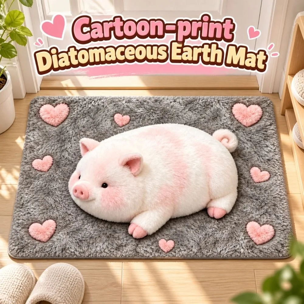 Diatomaceous Earth 3D Realistic Cat Floor Mat Water-absorbing Non-slip Bathroom Carpet Piggy/Shark Pattern Washable