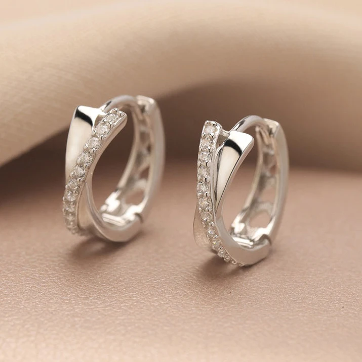 

PONYKISS 925 Sterling Silver Zircon Cross Round Hoop Earrings for Women Minimalist Classic Fine Jewelry Light Luxury Accessories