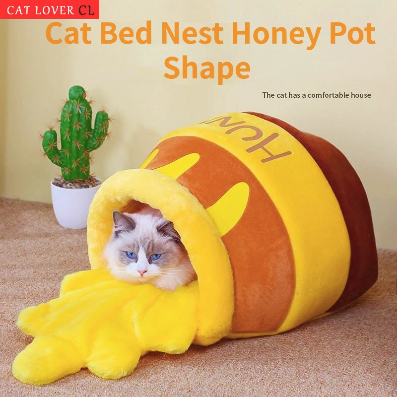 Cat Bed House Pet Accessories Four Seasons Plush Mat Cats Cushion Basket Honey Jar Shape Pets Product for Small Cat Dropshipping