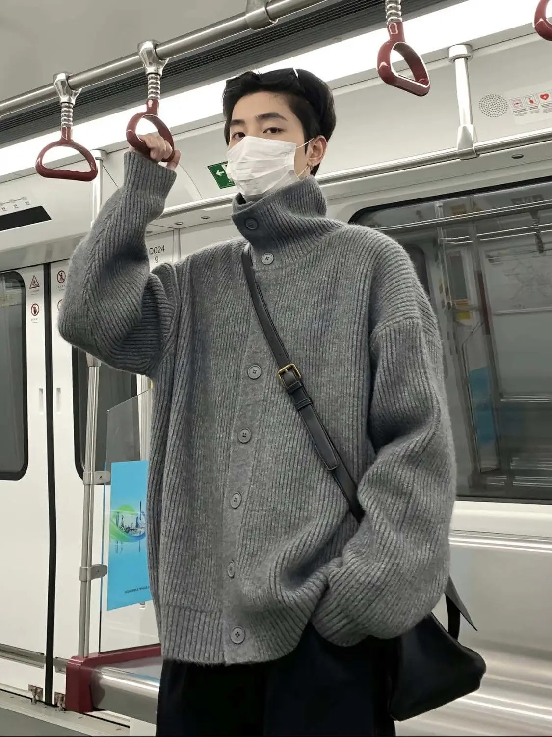 

Japanese retro vintage turtleneck cardigan sweater autumn and winter trendy brand loose and versatile handsome knitted jacket