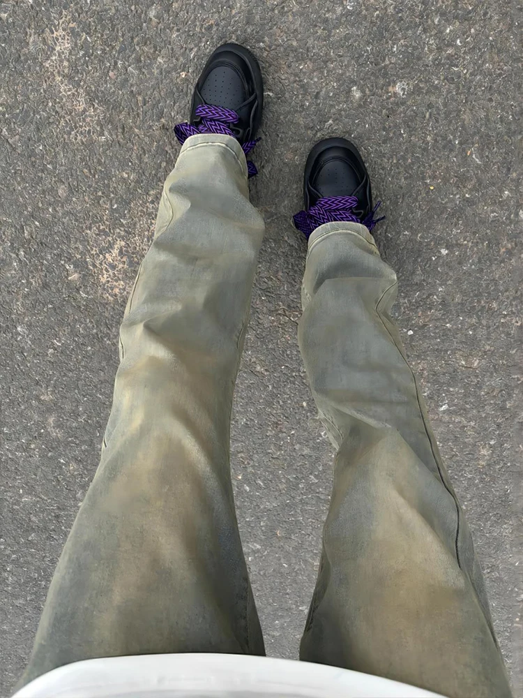 

Retro Blue Men's Summer Thin Straight Leg Jeans Slim Fit High Street Vibe Casual Jeans mid High Waist Water Waed