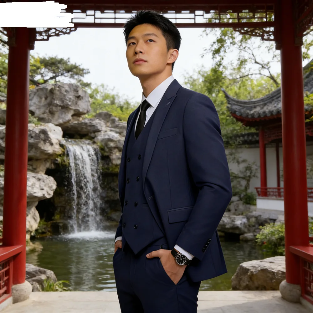 

Men's Elegant Pink Wedding Suit 3-Piece Casual Blazer Set with Notch Lapel Slim Fit Jacket Vest And Pants for Groomsmen