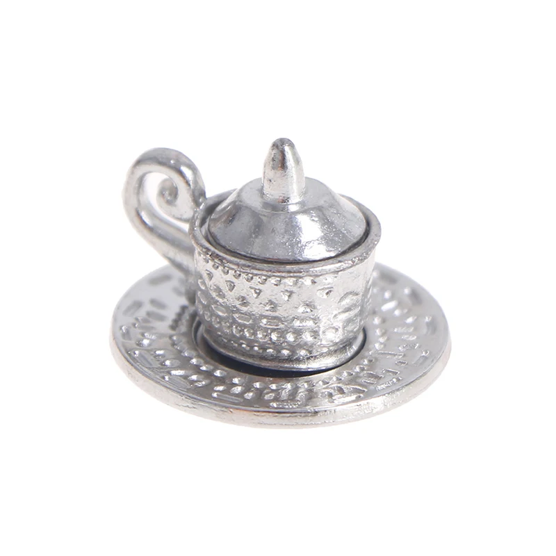 ▶1:12 Dollhouse Miniature Silver Metal Tea Coffee Tray Tableware Set