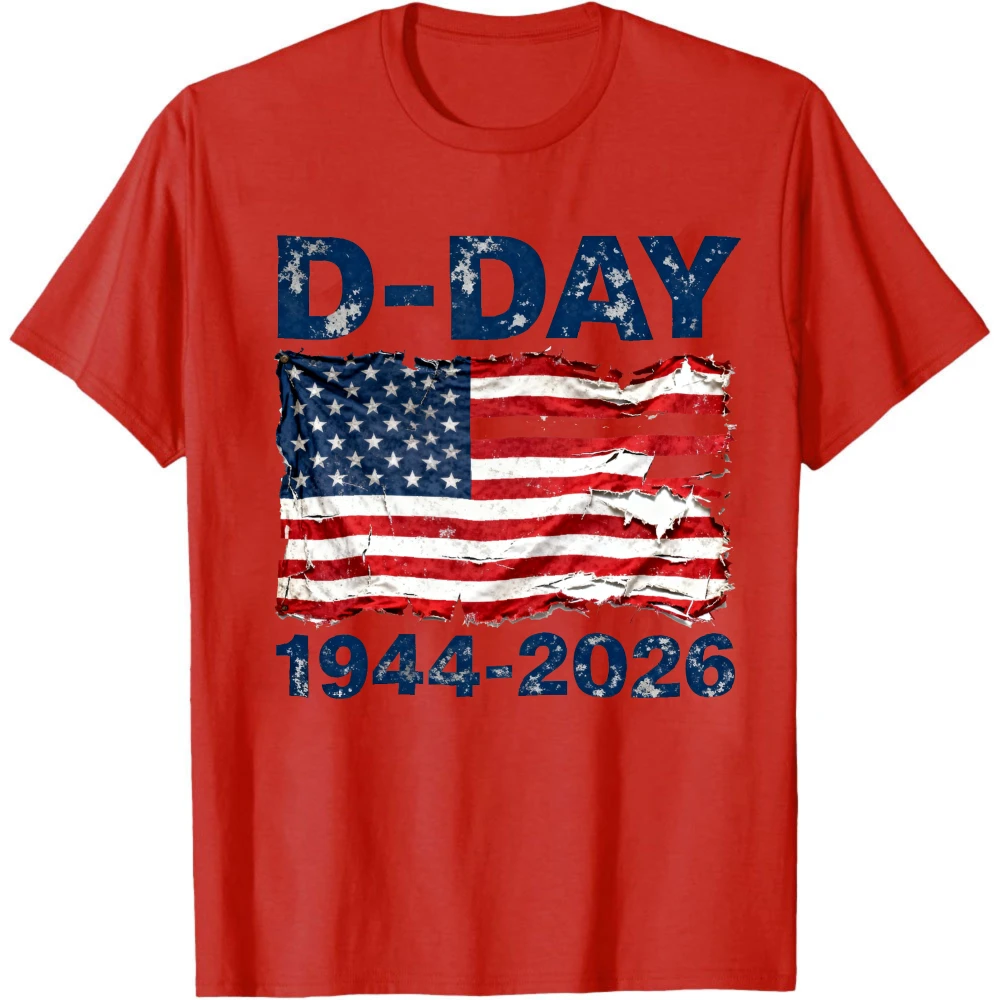 Normandy Landings D-Day Memorial Theme T Shirt Retro United States Flag Print Men High Quality Cotton Graphic Printed Casual Top view 2