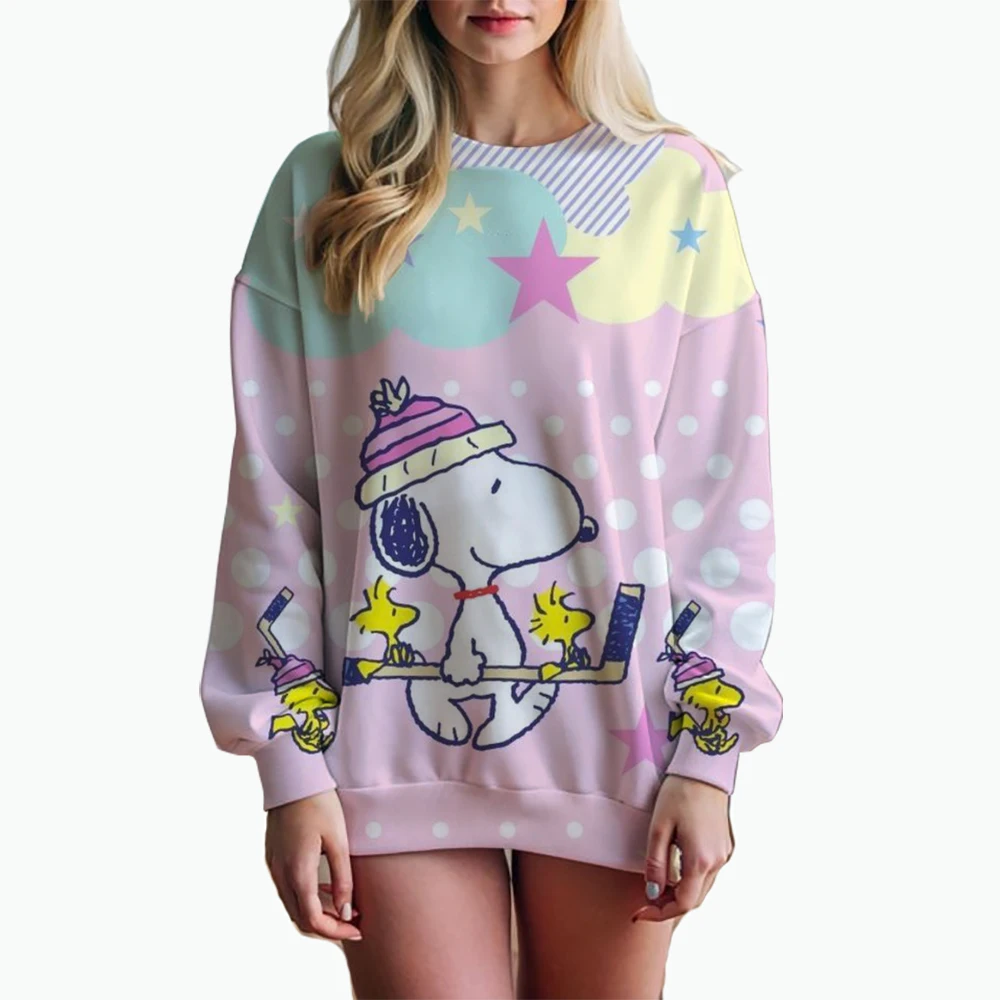 Woman\'s Hoodie New Autumn/Winter Fashions Y2k Snoopy Cartoon Print Sweatshirts Round Neck Coat Loose Long Sleeve Miniso Sanlio