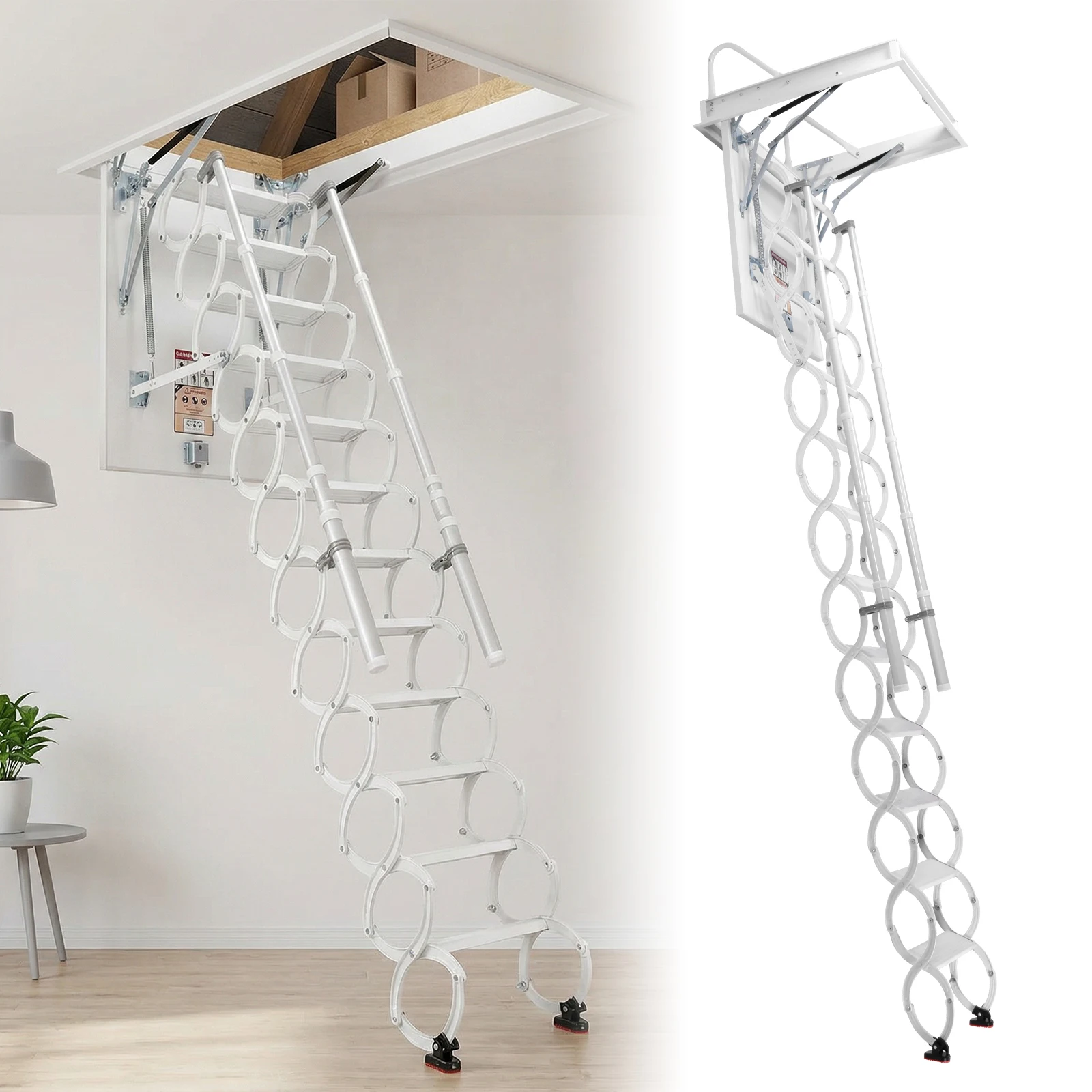 

12 Steps Retractable Ceil Stairs with Handrails Invisible Telescoping Stairs 660LBS Capacity Height Adjustable for Rough Opening