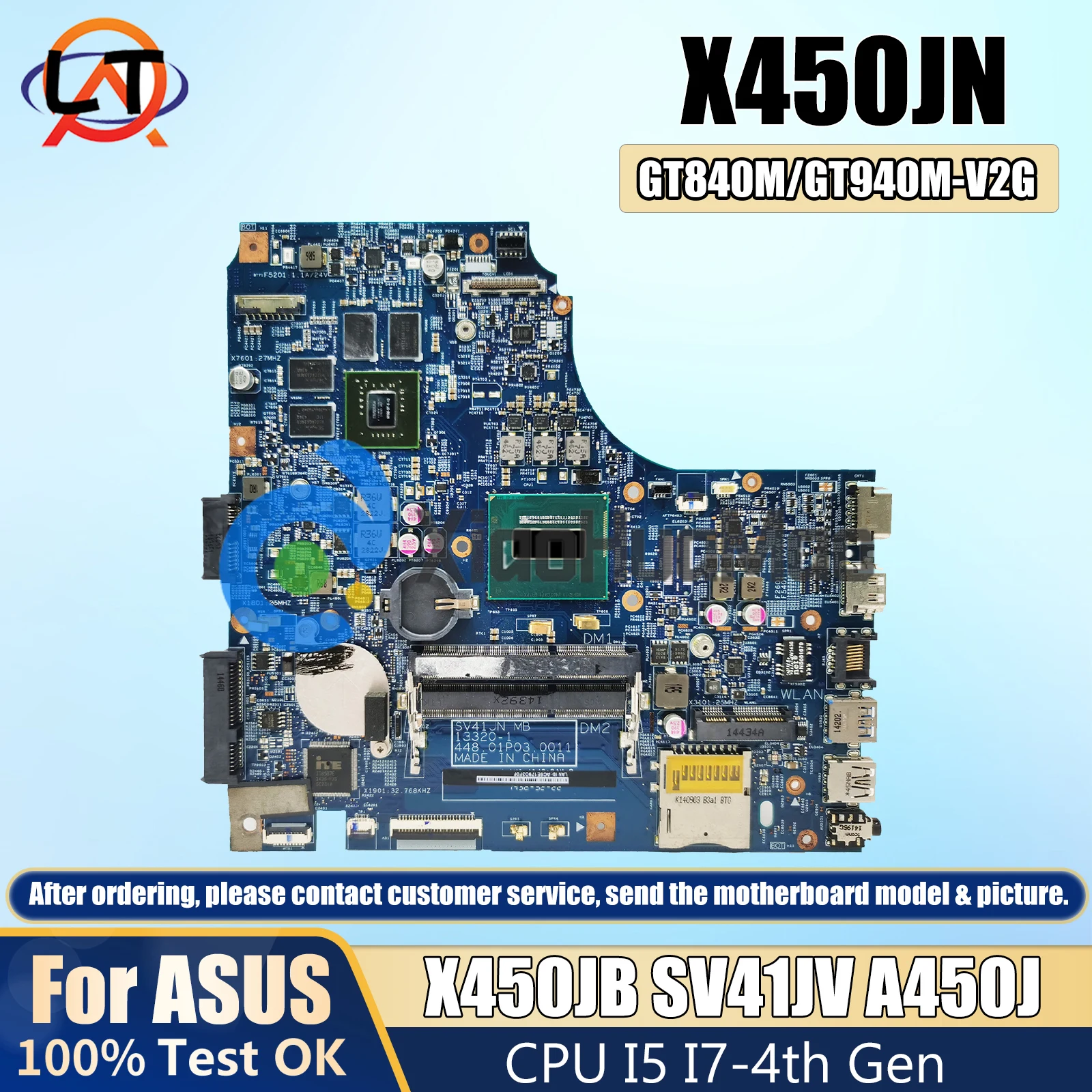 

X450JN/X450JB Laptop Motherboard For ASUS X450J X450JF A450J SV41JV Mainboard I5 I7-4th GT840M LVDS/EDP V2G