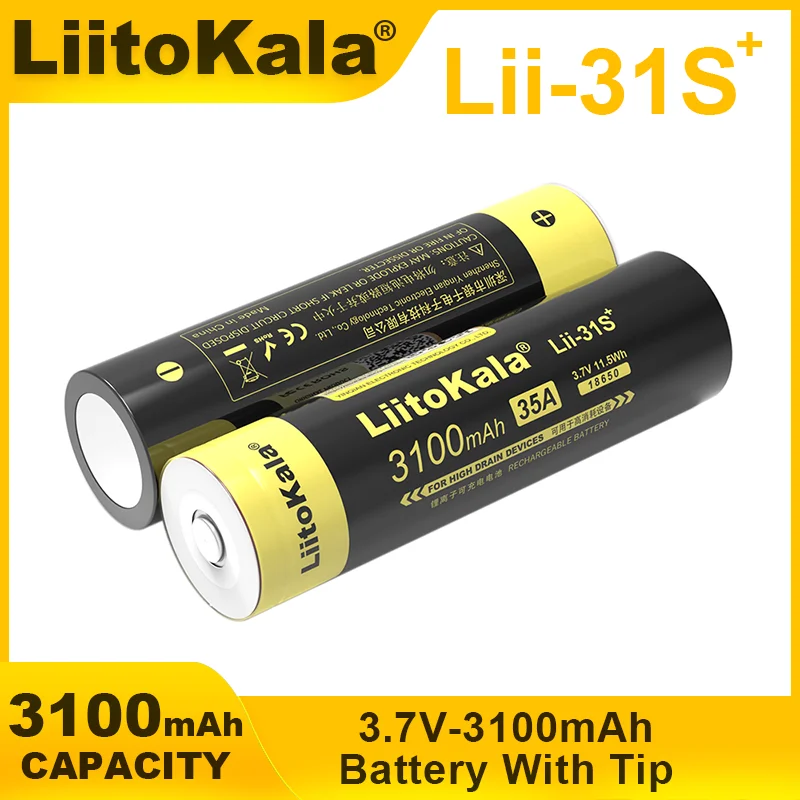 New LiitoKala Lii-31S Tip 18650 Battery 3.7V/4.2V Li-ion 3100mAh 35A Power Battery For High Drain Devices