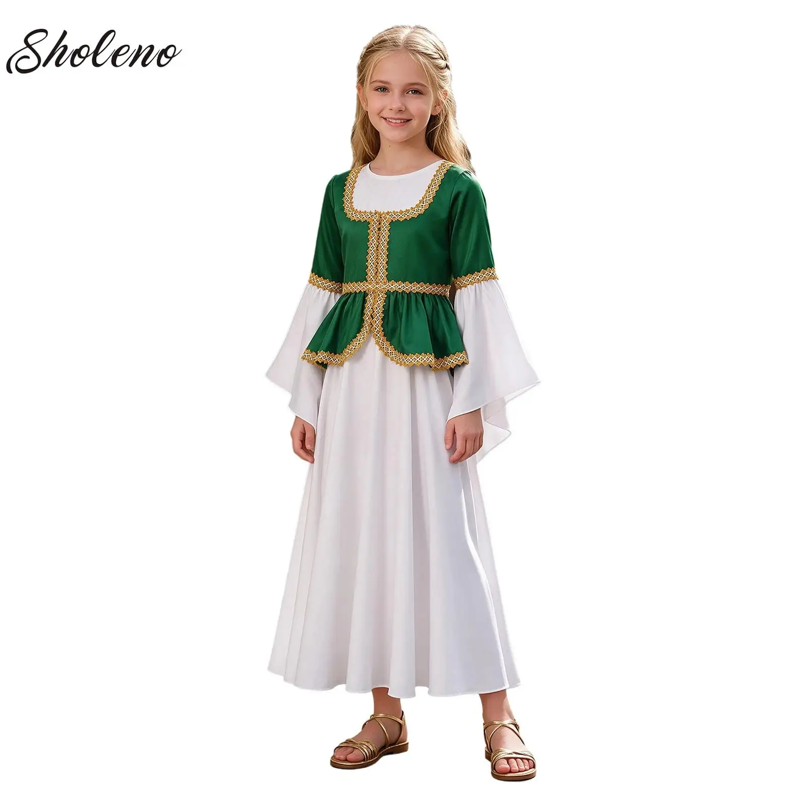 Robe de princesse médiévale à manches longues, style Renaissance, avec détails en forme de plissé, robe longue de style romain ancien, idéale pour Halloween, les carnavals et les fêtes.