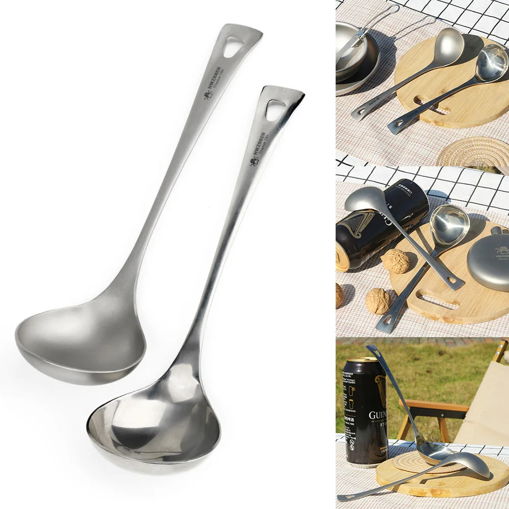 Titanium Soup Spoon, Deep bowled Ladle Scoop, Long Handle Tableware, Suitable for Home Kitchens and Camping Trips