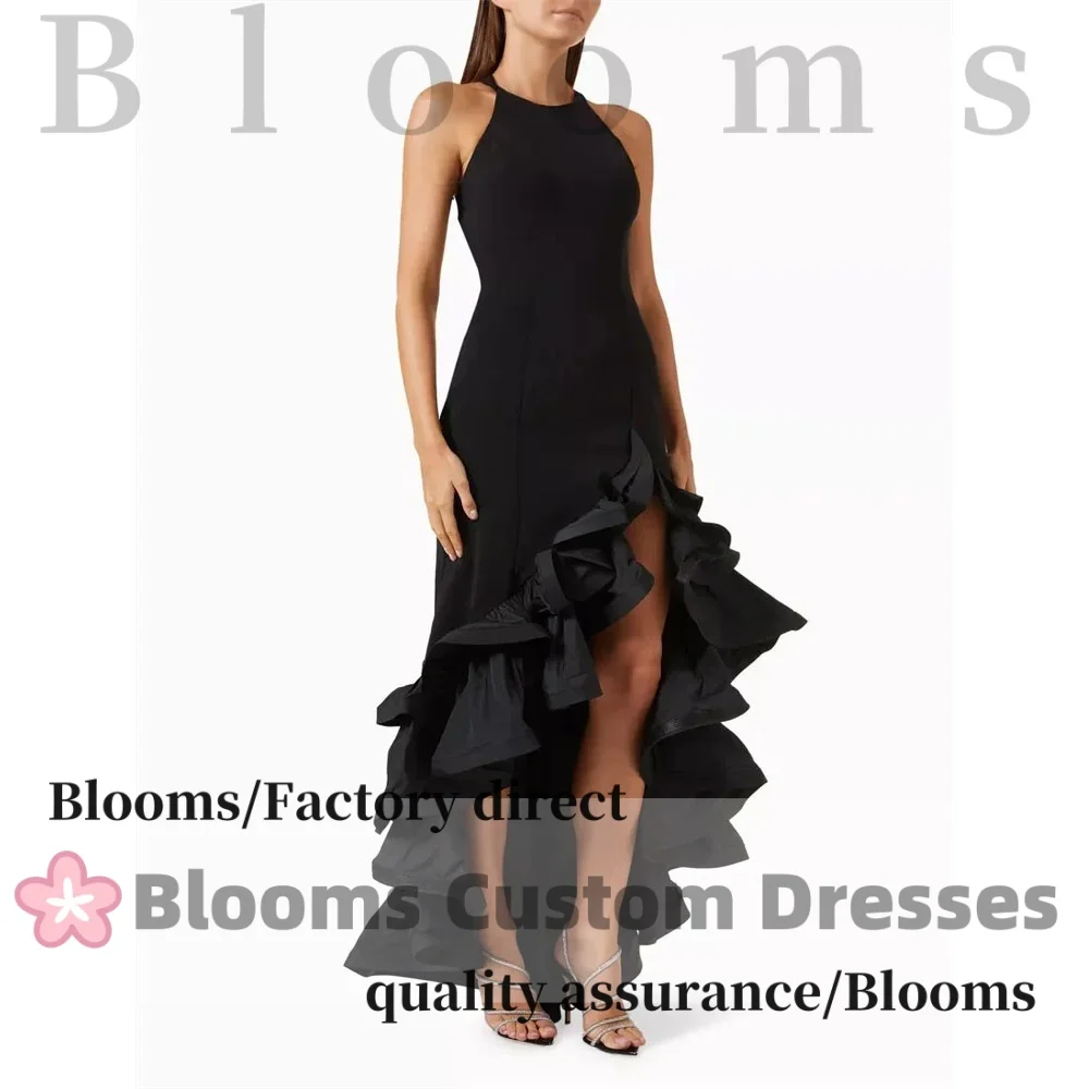 

Customized Sleeveless Asymmetrical Black Evening Dresses Luxury 2025 Elegant Party Gown Backless HIgh Slit Wedding Prom Dress