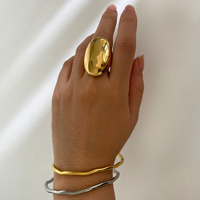 Peri'sbox High Polished Stainless Steel Solid Gold Plated Chunky Dome Full Finger Rings for Women Men Gothic Minimalist Jewelry