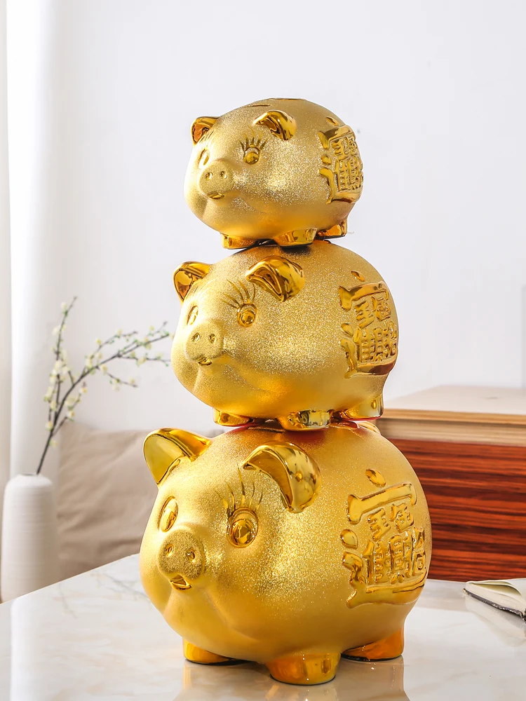 

Secret Storage Money Box Adult Kids Living Room Cute Golden Ceramic Pig Piggy Bank for Papper Money Tirelire Home Decoration 6