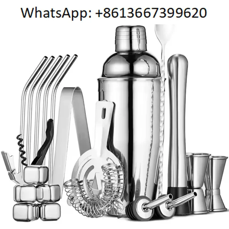 20 Pieces Cocktail Shaker Set with 750ml Shaker Shaker Mudger Straw Whiskey Stone Stainless Steel Bartender Kit Bar Tools