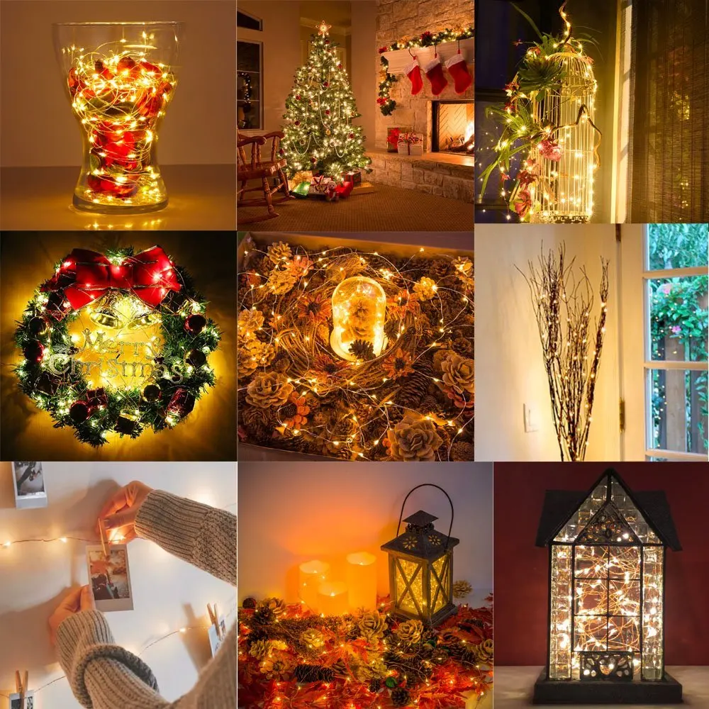Copper Wire String Light 8 Modes USB Powered+Remote Control for Wedding Party Home Christmas Fairy Decor Warm White 10m 20m 30m