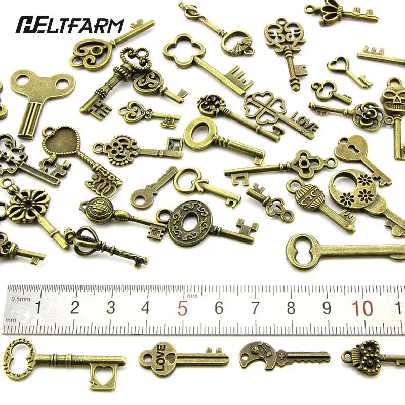 

50PCS Mix Antique Bronze Old Look Bronze Keys Vintage Pendant Metal Charms Decorations Diy Pendant Jewelry Findings