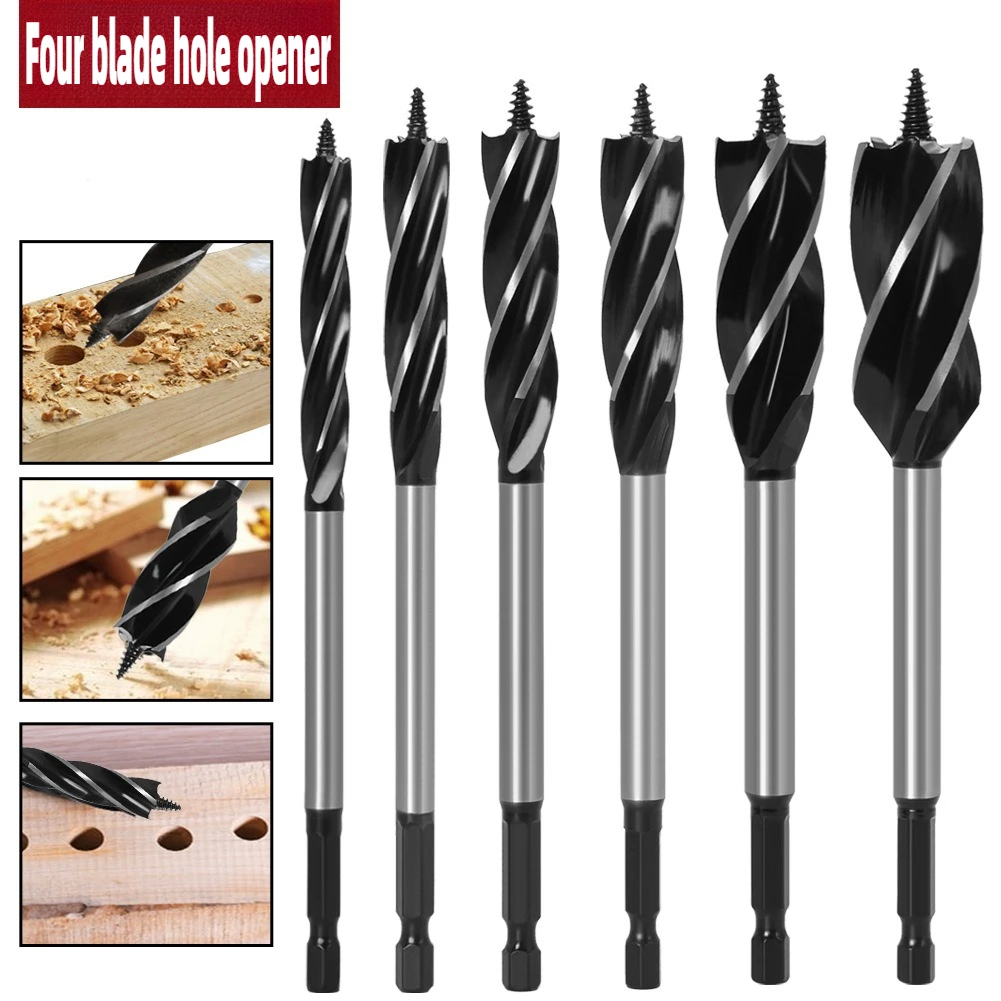 

9Pcs Woodworking Drill Four-blade Woodworking Hole Opener Door Lock Reamer Hexagonal Handle Drawer Woodworking Hole Opening Tool