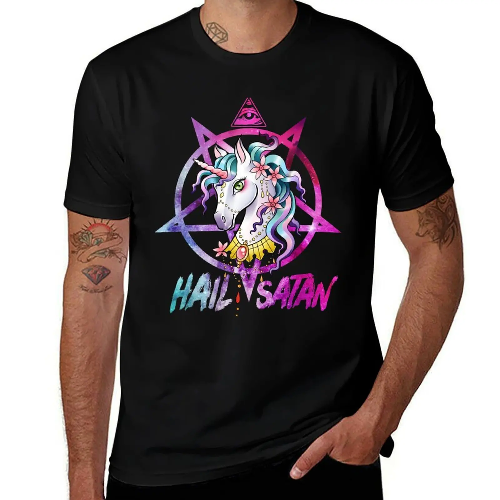 

Unicorn Hail Satan Death Metal Rainbow shirt Rave Men Women T-Shirt anime t shirts oversize cotton t shirt pack T-Shirt