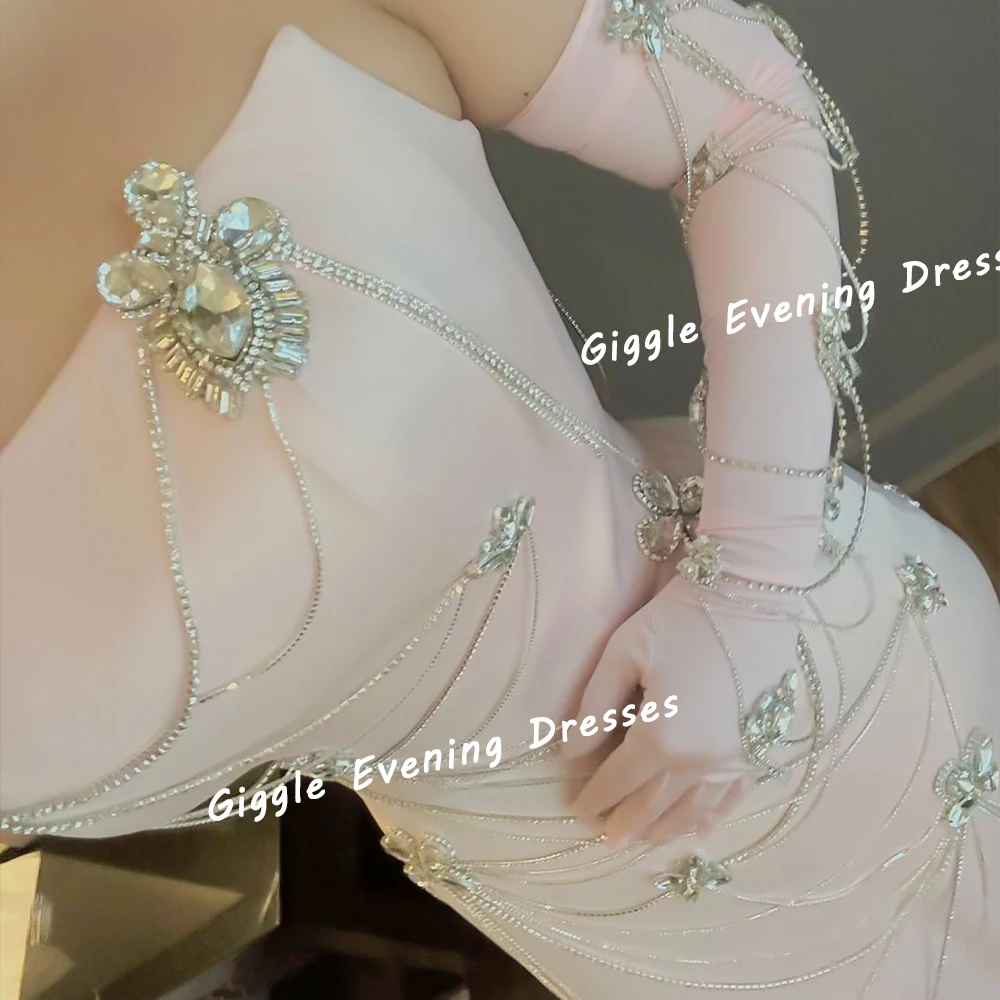 Giggle Crepe Beaded Chain Strapless Elegance Prom Gown Saudi Arab Fashion Slit Floor-Length Evening Party Dresses for Women 2024