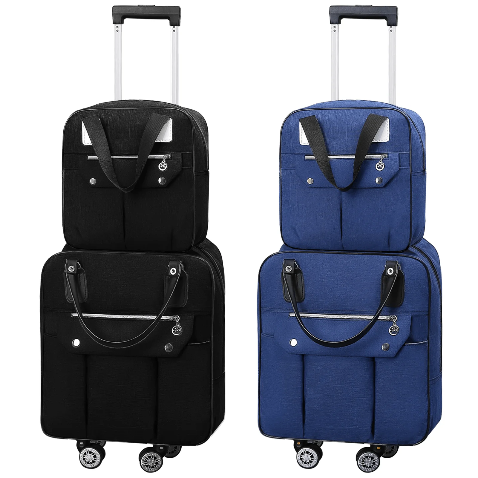 

1/2Pcs Set Rolling Travel Trolley Bag With Detachable Handle Convertible Wheeled Travel Luggage Backpack Handbag Waterproof Softside Upright Suitcase Lightweight Underseat Carry-On Bag Foldable Duffel Bag For Men Women Suitable For Travel Business Work Sc