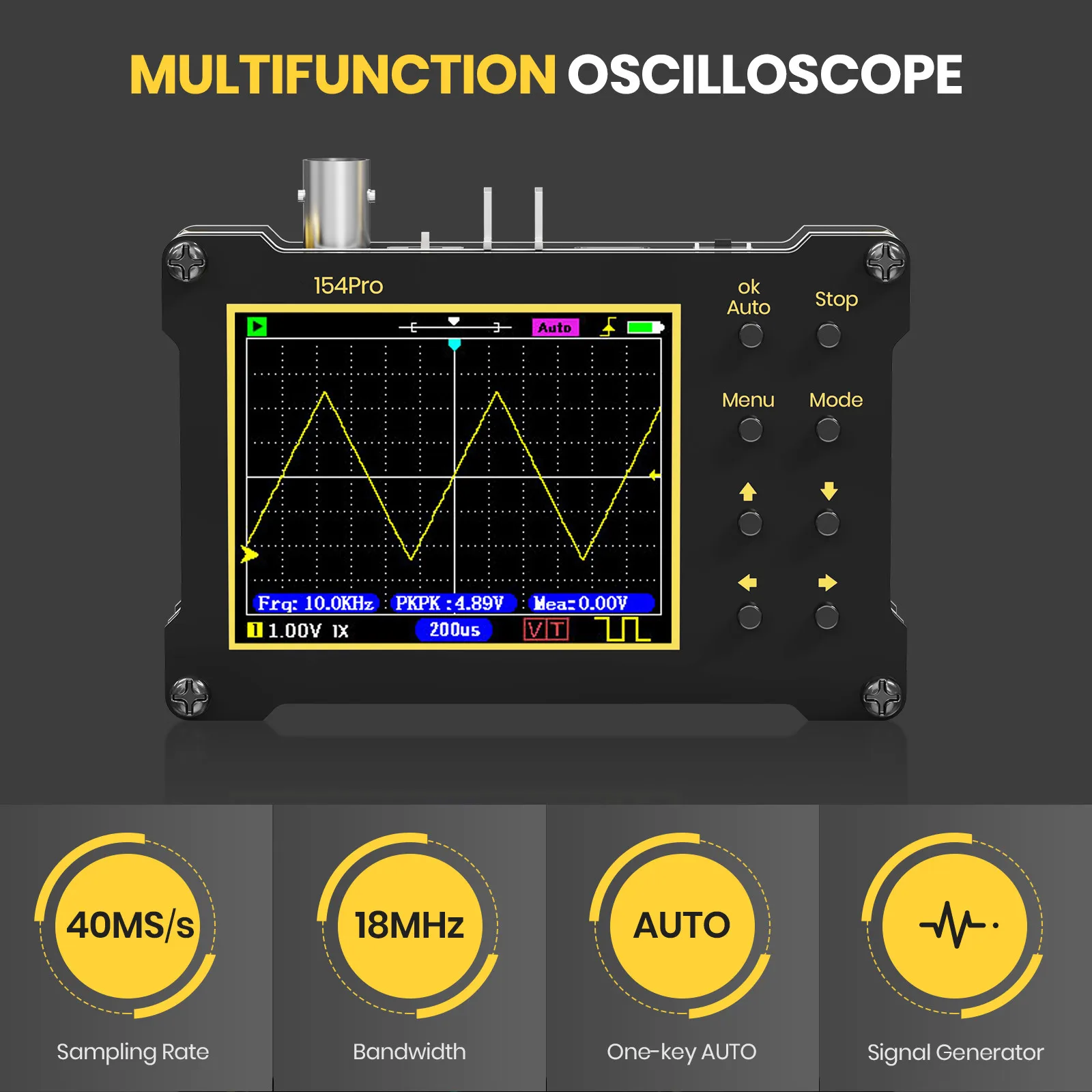 DSO154Pro 2.4-inch Screen Digital Oscilloscope1MHz & 18MHz Analog Bandwidth Support Signal Generator