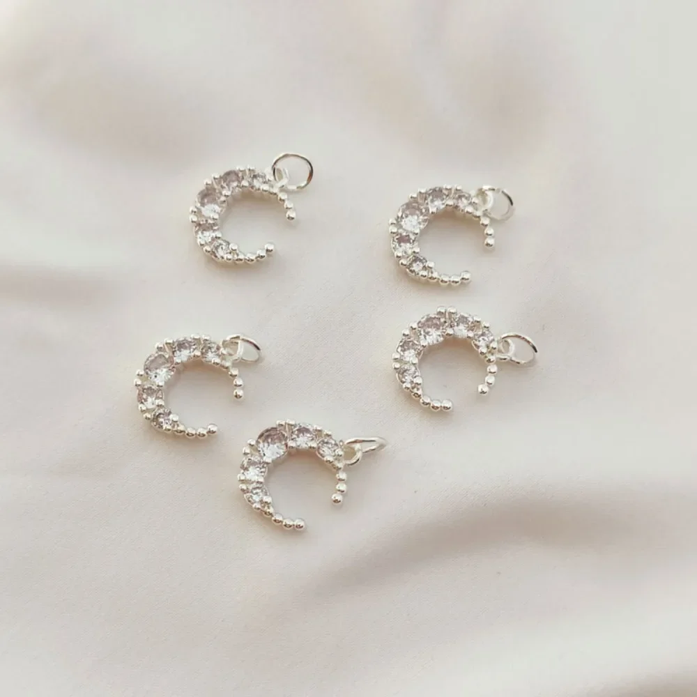 Silver Accessory Set with Zircon Moon Pendant Bracelet, Necklace Pendant, Outer Diameter 12mm, Material for Jewelry Accessories