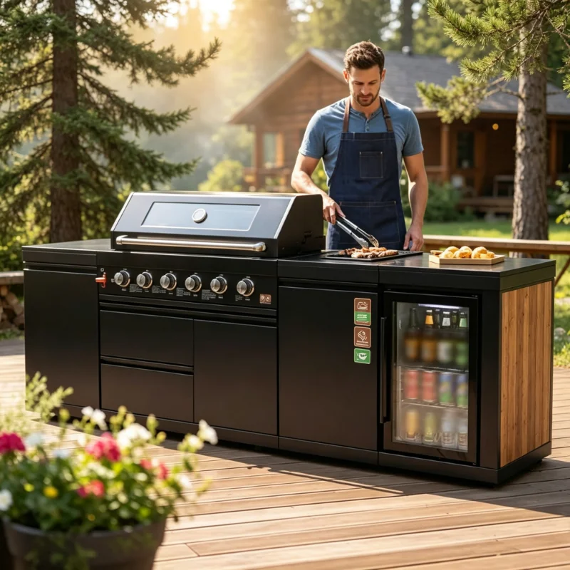 Modular Barbecue Kitchen Island Custom Heavy Duty SS304 Outdoor Kitchen with Grill for Garden Outdoor Cooking Activities
