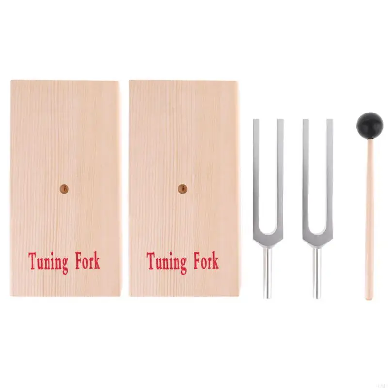 92MF Pair of Aluminum Alloy Tuning Forks (440Hz) in Wood Bases for Physics Experiments with Mallet & Bases Lightweight Forks