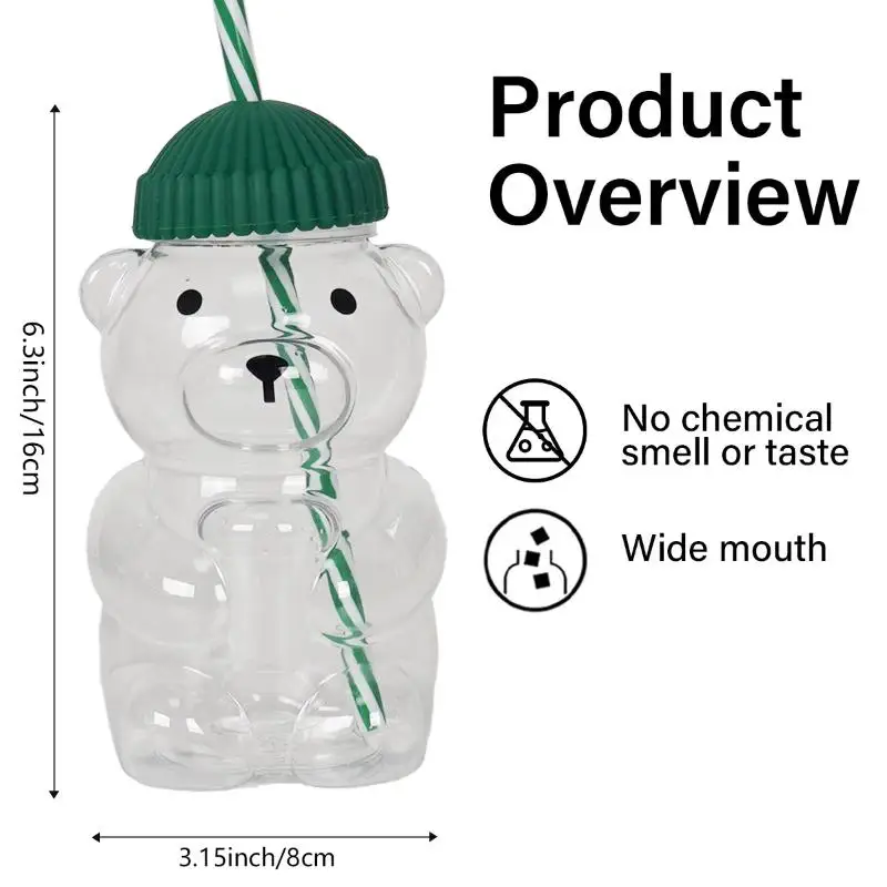 With Straw Transparent Creative Milk Coffee Water Cups 550ML Cartoon Bear Shaped Coffee Mug Cute Bear Mug PET Plastic Cup - view 6