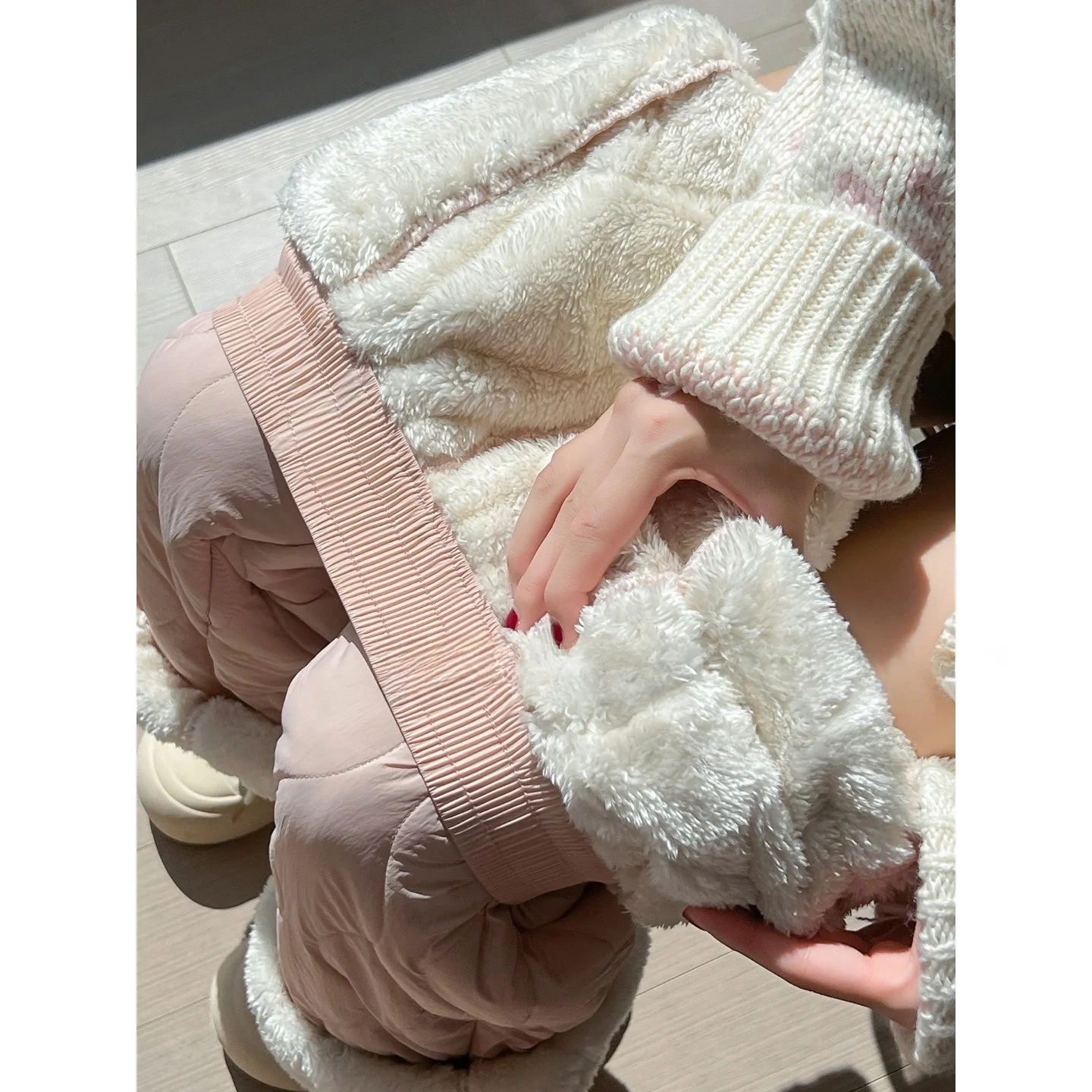 

Женские повседневные брюки больших размеров из овечьего флиса с подкладкой, с высокой талией, широкими штанинами, теплые, комфортные, хлопковые