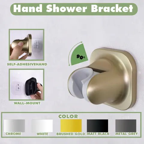 Shower Bracket Brushed Gold ABS Plastic Adhesive Bracket with Angel Adjustable White Chrome Black