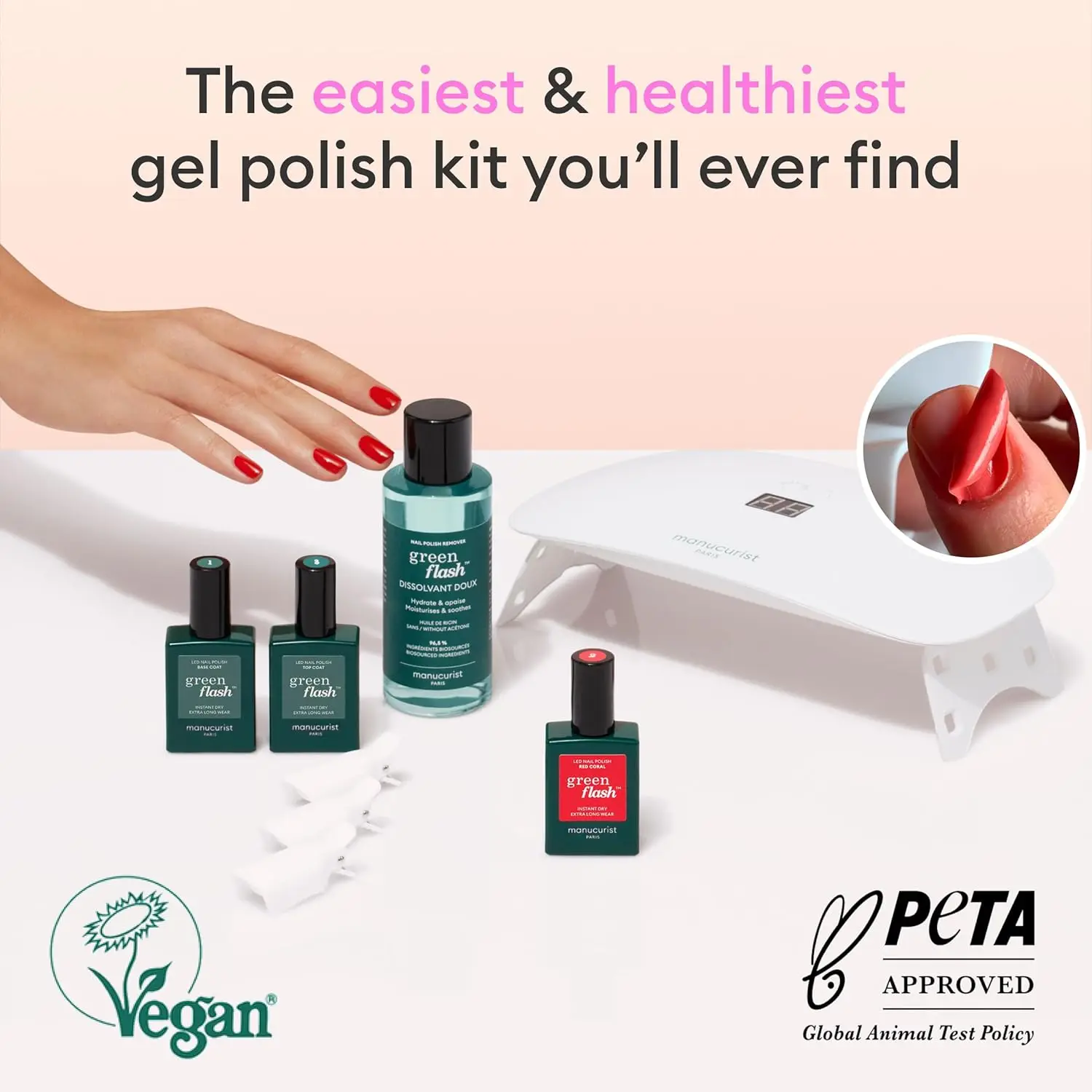 Green Flash Slim LED Gel Nail Kit: 24W Lamp, Base/Top Coat, Polish & Remover - Perfect Christmas Gift for Women