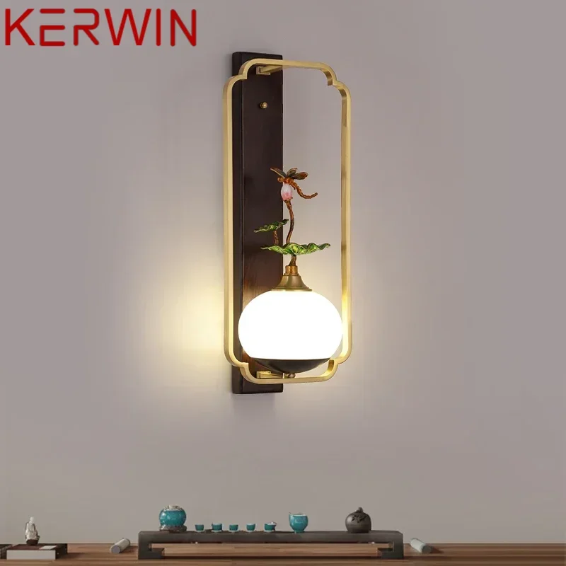 KERWIN  Contemporary Brass Wall Lamp Chinese Style Creativity LED Living Room Bedroom Study Room Hotel Villa  Aisle Wall Fitting