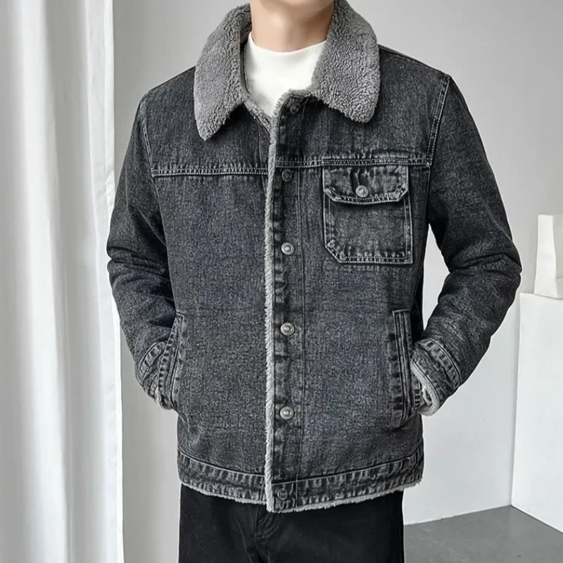 Button Loose Male Jean Coats Cargo Men's Denim Jacket Worn Clothing Outwear One Piece Y2k Cheap Price Stylish Casual Lxury Low