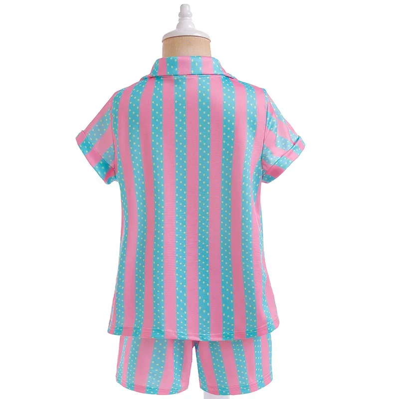 QQ8 Movie Barbie Ken Cosplay Costume For Kids Printing Striped Shirt Shorts Beach Wear Outfits Boys Two Piece Swimsuit Bathi5Lk￥